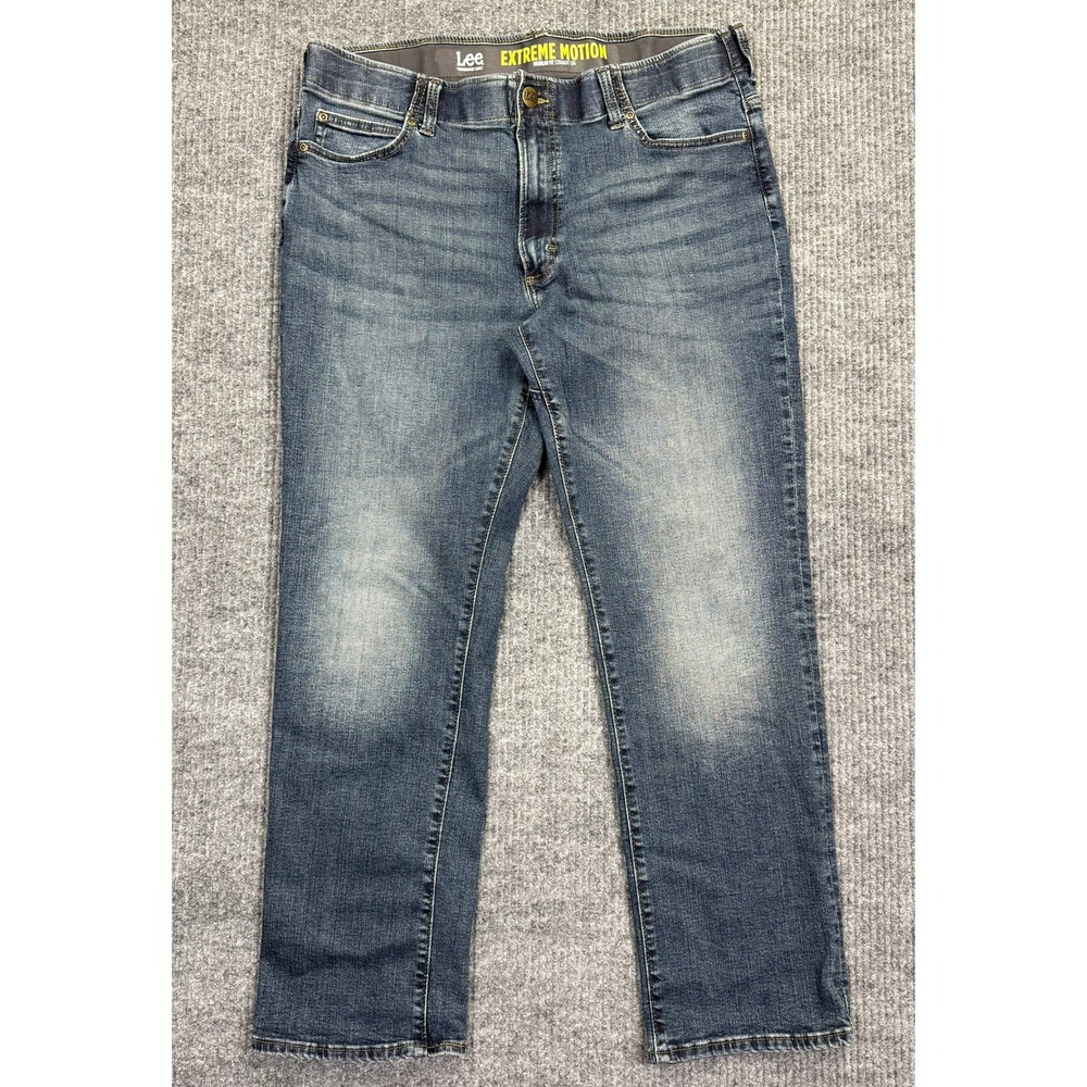 Lee Extreme Motion Regular Fit Straight Leg Jeans Mens 38x30 Blue Stretch 1377
